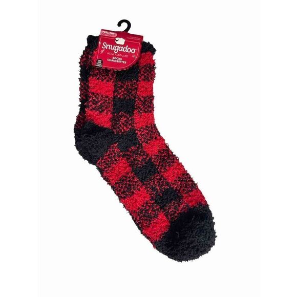 SNUGADOO|‎ SOFT COZY SOCKS PLAID BLACK RED ADULT ONE SIZE NWT - Picture 1 of 4